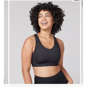 SPANX Black Medium Impact Sports Bra Size US Large Mesh Details
